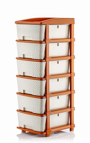 Image of HORPIN 6-Layer Plastic Drawer Storage Organiser | Modular Kitchen & Toy Organizer For Kids Room | Home, Office, Parlor, School, Doctors, Home And Kids | Brown & White (6XL Set)