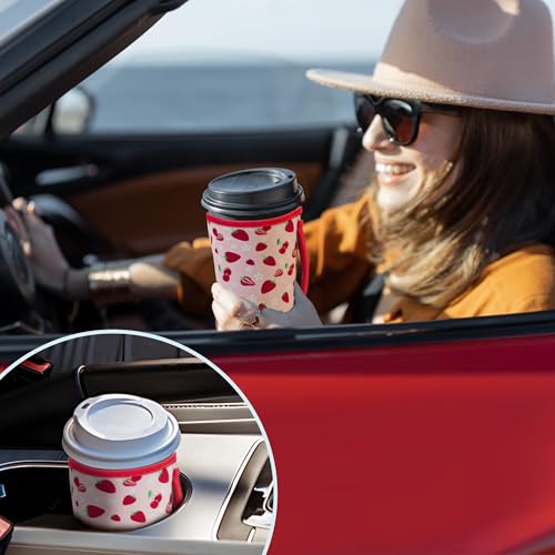 Image of KJQJLY 3 Pack Reusable Iced Coffee Sleeves for Iced Coffee Cups or Drinks Reusable Neoprene Insulated Sleeves for Hot and Cold Drinks from Starbucks, Dunkin, And More (Strawberry)