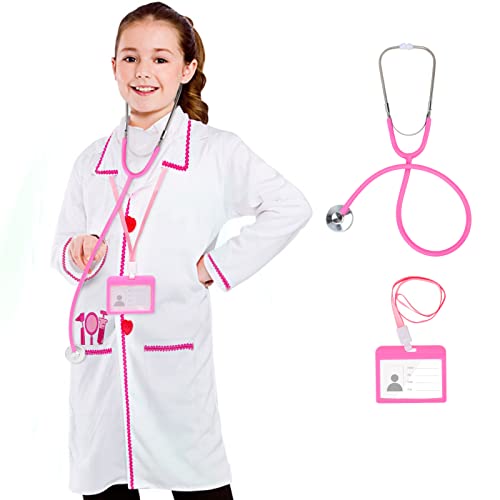 ANPHILE Kids Doctor Costume, Girls Lab Doctor Coat - Doctors Coat for Kids with Stethoscope Toys, Dress Up Costume for Toddler Girls
