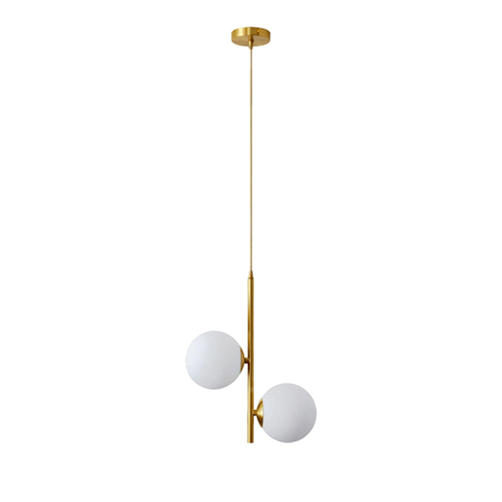 Lampada a sospensione in vetro bianco a globo a 2 luci, sfera di vetro bianca e lampada a sospensione in ottone dorato Matel Lampadario a soffitto (2 luci)