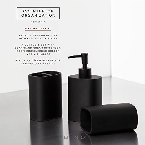 Bino Bathroom Accessories Set - Black | Soap Dispenser | Toothbrush Holder | Tumbler | 3-Piece Bathroom Organizer Countertop Set | Bathroom Decor | Home Decor | Bathroom Set #TOP1