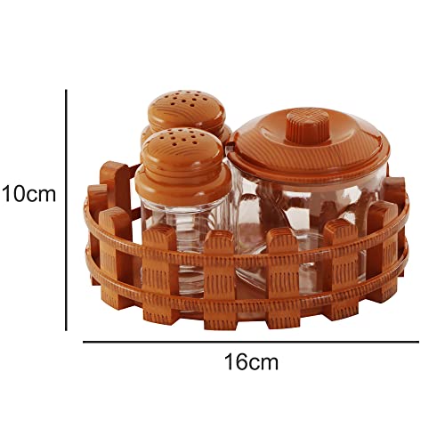 Image of Nabhya Complete Dining Table Set of Pickle Jars, Salt and Pepper Dispenser, Toothpick Holder and Spoon Holder(Wooden Look Design, Plastic) (Table Top)