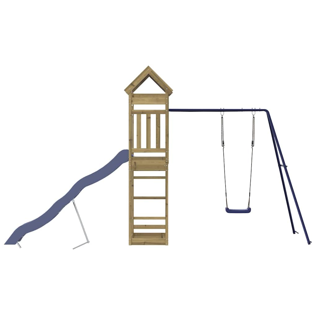 Torre da gioco in legno di pino impregnato con scivolo ondulato, altalena, sabbiera e tetto, per bambini, giardino, esterni, casetta per bambini
