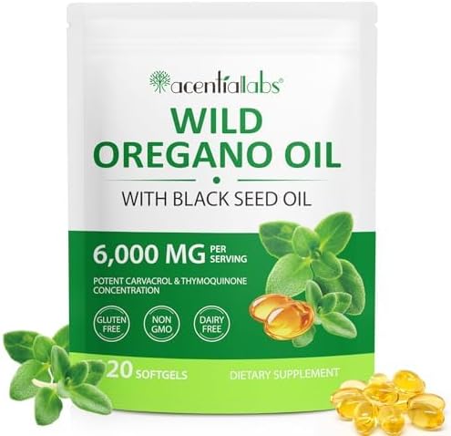 Cápsulas blandas de aceite de orégano de 6000 mg, 120 unidades  2 en 1 formulado con aceite de semilla negra de 200 mg, cápsulas de aceite de