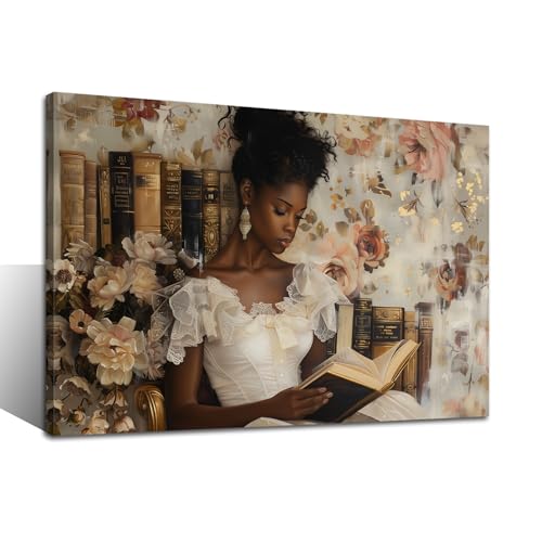 TIEHAOMAI African American Canvas Wall Art Female Black Reading Book