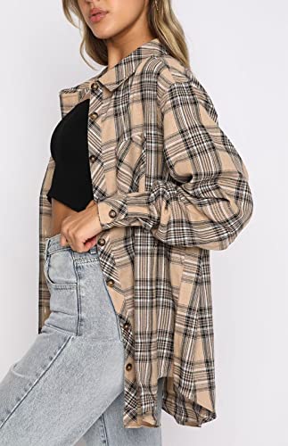 Image of Lacozy Womens Buffalo Plaid Flannel Shirt Long Sleeve Collar Button Down Blouses Tops