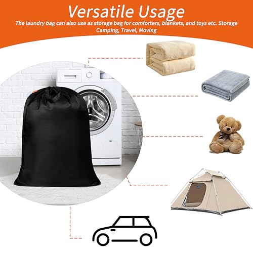 Polecasa Heavy Duty Large Laundry Bag with 130gsm Tear Resistant Fabric and Handles, Easy to Carry Durable Dirty Clothes Drawstring Bag, Perfect for College Dorm, Travel, 2 Pack 28”x36”, Black
