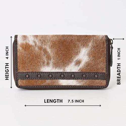 Genuine Cowhide Leather Purse for Women – Handmade Hairon Clutch Wallet with Zipper, Card Slots – Stylish Western Leather Bag for Travel, Everyday Use, Gifts – Brown4