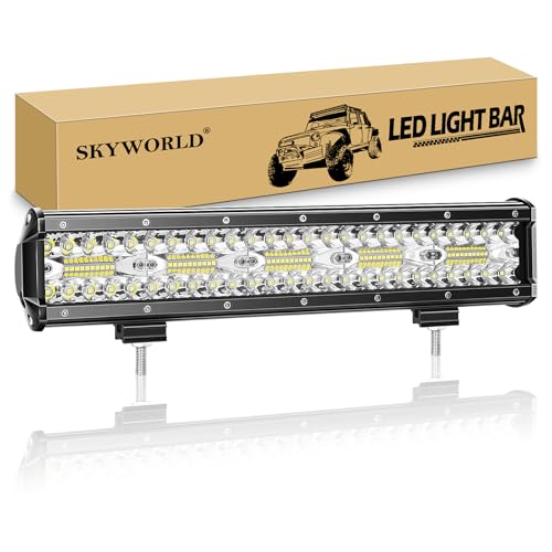 SKYWORLD 8D Barra de luz LED, 15 pulgadas 38 cm 300W barra luces led coche largo alcance 12v 24v Impermeable para off road camión ATV todoterreno 4x4 vehículos, 6000K lámpara de conducción