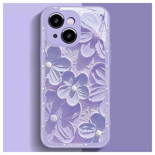for iPhone 6s Plus iPhone 6 Plus Floral Case, Cute Colorful Oil Painting Flower Glossy Pattern Tempered Glass Phone Case Slim Fit Shockproof Protective Cover for Girls Women (Purple)