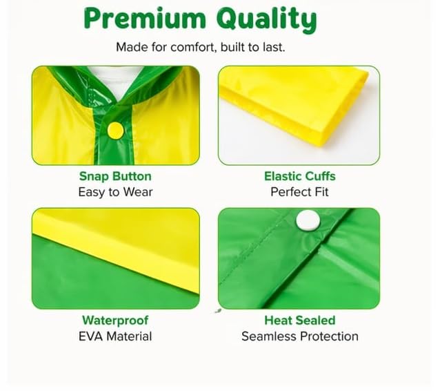 Image of CubsDen Kids Waterproof Raincoat for Boys & Girls | Full-Length Hooded Rain Coat | Lightweight Durable School Rainwear | Bright Color Outdoor Rain Jacket for Children