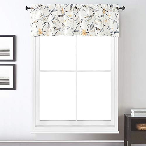 VOGOL Lovely Birds Vines Printed Window Curtains Valance, Pocket Valances for Windows for Kitchen Farmhouse, 52 x 18 Inch (Bird-Grey)
