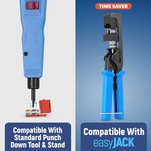 Image of Everest 90 Degree RJ45 Cat6A Keystone Jacks Slim Profile 20-Pack Orange | Compatible with 90 Angled Speed Termination Tool - easyJACK (B094WB91H3)