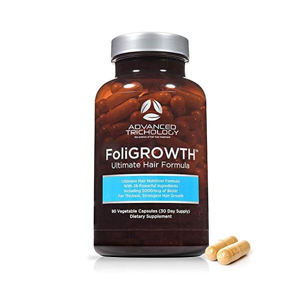 FoliGROWTH-Ultimate-Hair-Nutraceutical--Get-Thicker-Hair-Reverse-Diffuse-Thinning-Guaranteed-Gluten-Free-Vegetarian-3rd-Party-Tested-High-Potency-Biotin-Hair-Loss-Supplement-Hair-and-Nails FoliGROWTH™ Hair Growth Supplement for Thicker Fuller Hair | Approved* by the American Hair Loss Association | Revitalize Thinning Hair, Backed by 20 Years of Experience in Hair Loss Treatment Clinics