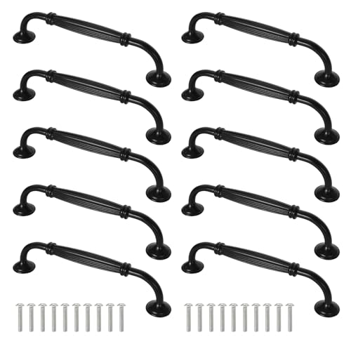 Lunaanda 10 Piezas Tiradores Cocina Negros,128MM Tiradores Armarios,Tiradores Vintage,Aleación de Aluminio Tiradores,con 20 Tornillos,Perfecto para Gabinete, Muebles, Dormitorio