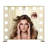 Impressions Vanity Hollywood Tri Tone Plus Makeup Mirror with 14 Lights,Ultra Slim LED Mirror with 3 Color Modes,5X Magnified Mirror,Touch Sensor and Wall Mounting Options(Champagne Gold)