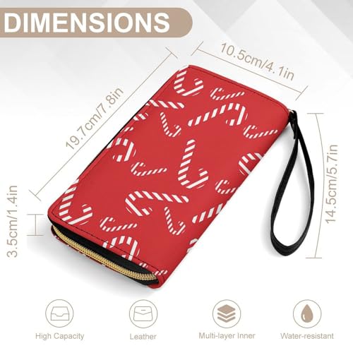 Candy Cane Pattern Large Capacity Portable Leather Wallet with Rope2