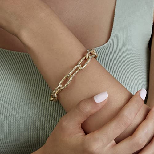 Image of 14K Gold-Silver-Rose Gold Filled Twist Link Bracelet, Paperclip Oval Link Bracelet, Bold Chain Bracelets, Retro Style Chain Bracelet, Chunky T-Bar Bracelet with Gift Box