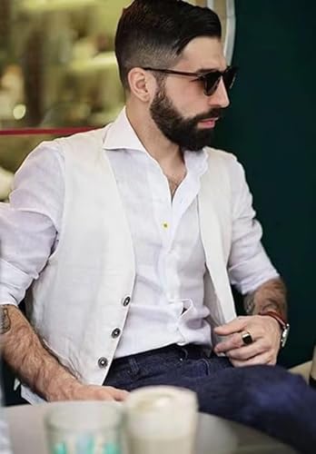 Mens Linen Suit Vest Summer Beach Wedding Waistcoat Lightweight Casual Dress Vest for Men4