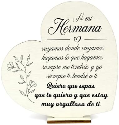 Regalos para Hermanas Originales, Placa de Madera Corazón, Regalo...