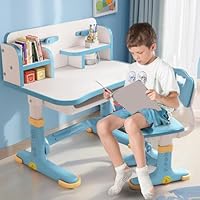 ejlaikmm Kids Study Desk and Chair Set,Small Kids School Desk with Large Writing Board, Bookshelf and Drawer,Adjustable Children Table and Chair Set,Girls School Art Desk for Kids Home Work Desk