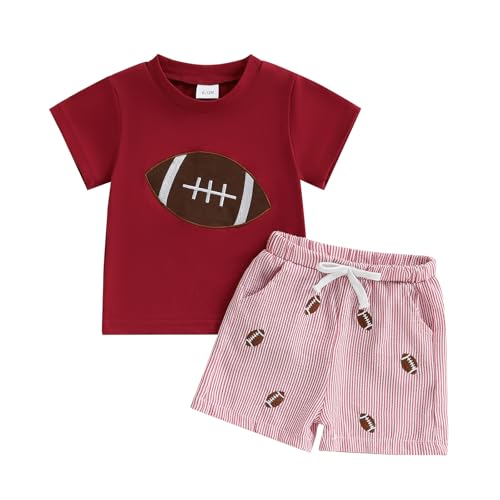 Toddler Baby Football Outfit Game Day Short Sleeve T Shirt Tops and Elastic Waist Shorts Infant Boy Clothes Set