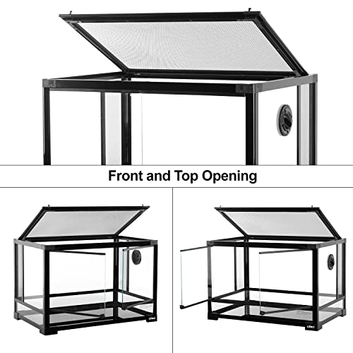 OIIBO 27 Gallon Reptile Glass Terrarium 24\"x16\"x16\", Double Front Opening Door with Screen Ventilation Black Reptiles Amphibians Habitat Enclosure Tank (Knock-Down)