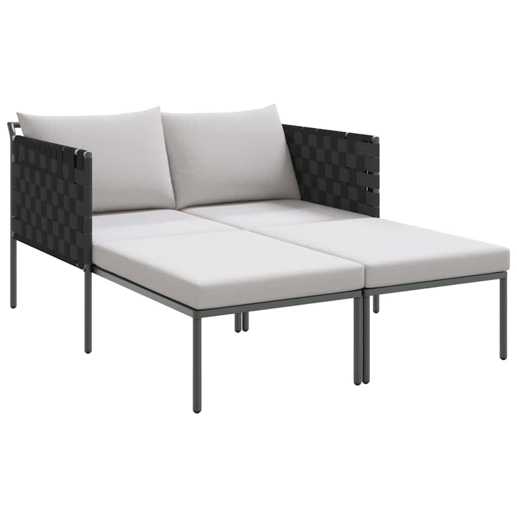 Leżak Antracyt 153 x 115 x 69. 5 cm Stal malowana proszkowo Odporna na Warunki Atmosferyczne Poduszka Ogrodowy Fotel Wypoczynkowy z Podłokietnikami 2 Osobowy Design na Taras i Wytrzymały 200 kg