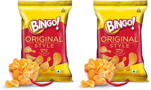 Image of Bingo! Original Style Chilli Sprinkled - Flat Cut Spicy Potato Chips Pack for Snacks, 90g /85gram /90.7G(Weight may vary) (Pack of 2)