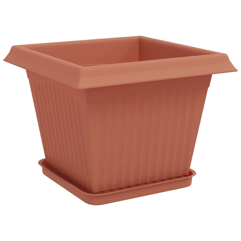 Set di 24 vasi da fiori quadrati, 28,5 x 28,5 x 22 cm, in plastica, per giardino e balcone, robusti vasi per piante con fori di drenaggio, rosso mattone