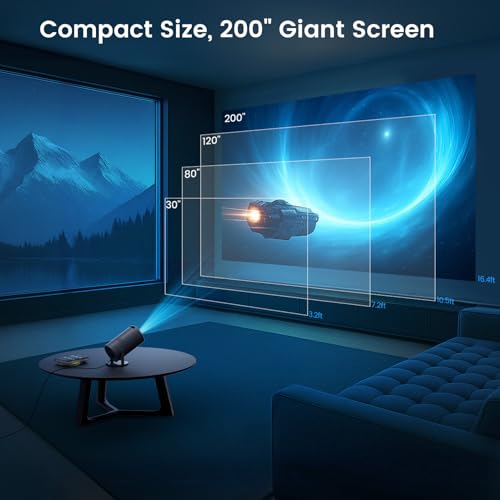 Image of [Built-in Apps]Mini Portable Projector with WiFi and Bluetooth, Movie projector 1080P HD Supported, Auto Keystone Correction, 180 Rotatable, Compatible with TV Stick, HDMI, USB,Laptop(Grey)