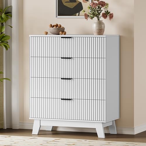 Image of BORNOON 39 inch Tall Dresser for Bedroom, 4-Drawer Fluted Chest of Drawers, Modern Wood Highboy with Deep Storage, Metal Slides & Handles, Anti-Tip Kit, Vertical Clothes Organizer for Apartment, Nursery