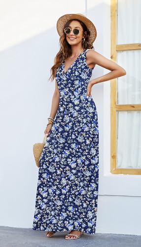 Image of AUSELILY Women's Sleeveless Formal Dress Deep V Neck Loose Plain Cocktail Long Maxi Dresses with Pockets 2026 New