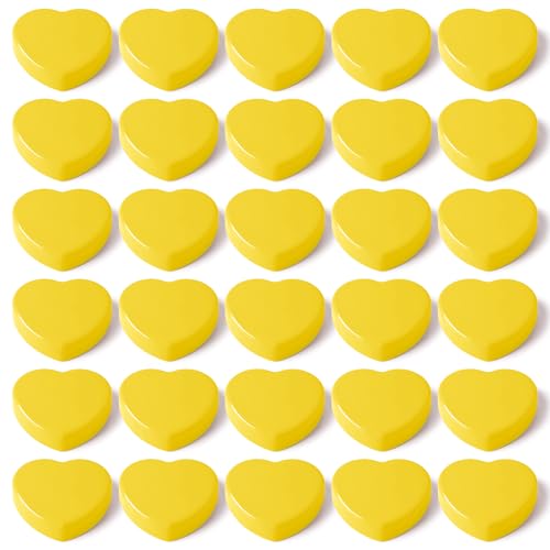 DUJEQM 30PCS Fridge Magnets - Yellow Heart Strong Magnets, Heavy Duty Small Mini Cute Refrigerator Magnets for Whiteboard, Locker, Kitchen, Office, School, Crafts, Classroom - Funny Dry Erase Magnet