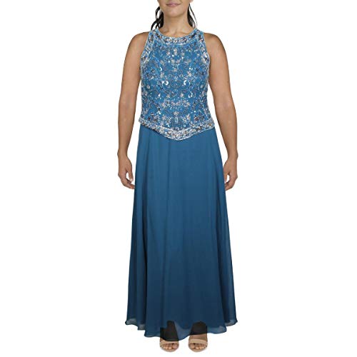 Image of J Kara Womens Sleeveless Mock 2 Piece Beaded Bodice Flare Dress