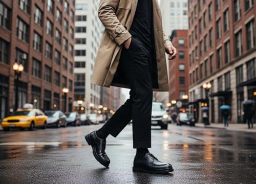 Image of Men's Black Leather Derby Shoes - Handmade Premium Design with Lightweight Comfort Sole