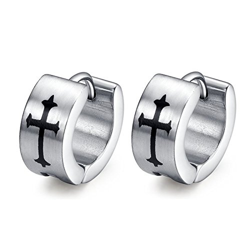 Elegant cross hoop stainless steel punk stud earrings for men-image-31