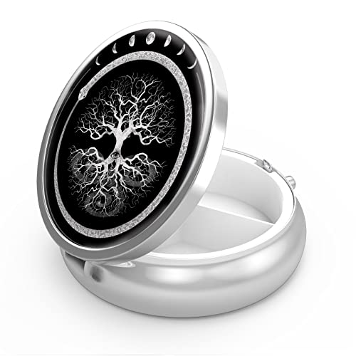 ピルケース 携帯用 薬ケース おしゃれ 1日3回 かわいい ピルケース 小型 くすりいれケース 小さい 持ち運びやすい 薬ポーチ 丸型 コンパクト サプリメントケース お薬 小分け 仕切り付き アクセサリー 小物入れ【命の木 太陽と月(パターン35)】