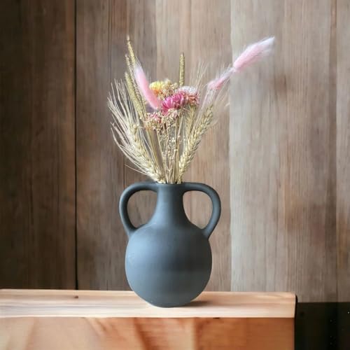 Image of Bliss Hohm Decorative Ceramic Flower Vase (5.5 inhces, Matte Black) for Home Decor and Gifting, Flower Vases for Living Room & Office Decor, Decoration Items, Wall Tabletop showpieces (Black Jini)