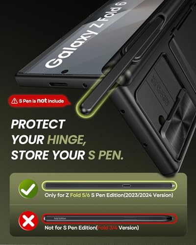 Image of for Samsung Galaxy Z Fold 6 Case with Card Holder & S Pen Holder & Slide Camera Cover, Built-in Hinge Protection & Screen Protector, Durable Wallet Phone Cover Case for Z Fold 6 5G 2024, Black