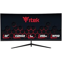 Itek Monitor GGC - 30´´ Curved R1800, WFHD 2560x1080 UltraWiide, VA, 200Hz, 21:9, 1ms MPRT, 3xHDMI, DP, Audio, HDR Ready, Adapt Sync, Negro