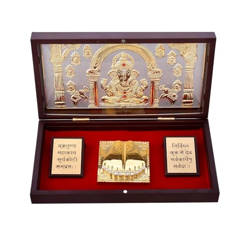 Image of Ganeshji Divine Box | Photo with Charan Paduka for Pooja Room l Vinayak Gift Box | Charan Paduka Box for Pooja | Devotional Prayer | Wedding Gifts & House Warming | Diwali Gifts