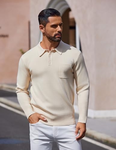 Coofandy Mens Long Sleeve Polo Sweater Knit Polo Casual Thermal Pullover Sweater With Pocket Khaki thumb #1