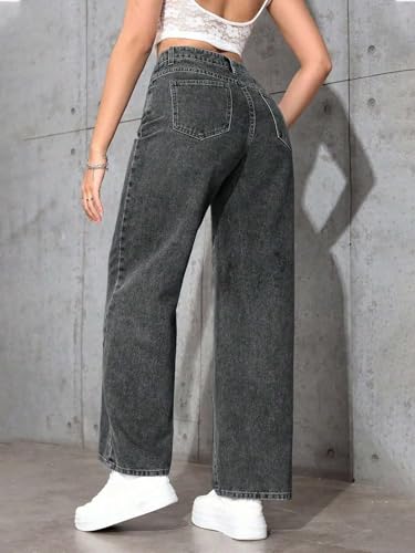Image of KOTTY Women's High Rise Wide Leg Jeans|Cotton Blend Straight Fit Denim|Trendy Comfortable Casual Wear