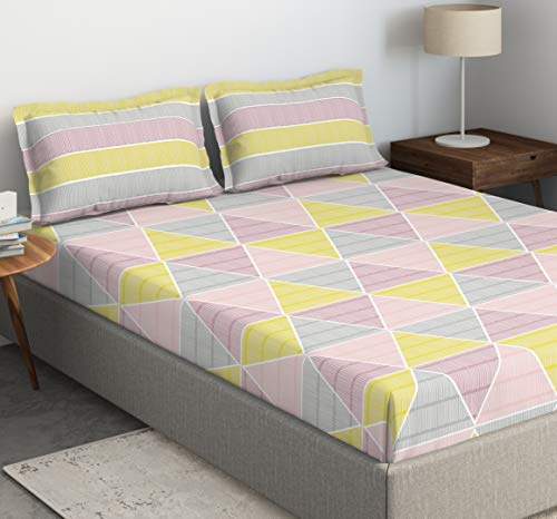 Image of DDECOR - Zephyr 100% Cotton Fitted Bedsheet with 2 Pillow Covers, King Size, Pink