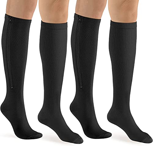 Image of bropite Zipper Compression Socks Women & Men|15-20mmHg closed Toe knee high | 2Pairs Calf Knee High 15-20mmHg closed Toe Compression Stocking suit for Walking Recovery, Pregnant, Nurse
