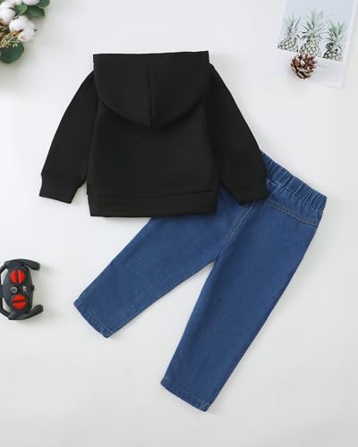 Image of Renotemy Toddler Baby Boy Clothes Denim Outfits Infant Hooded Sweatshirt Jeans Pants Little Boys Clothing