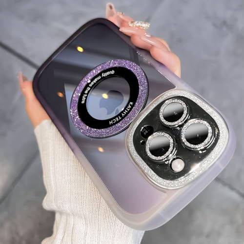 Coque de luxe pour iPhone 13 Pro Max en paillettes violettes et verre de protection