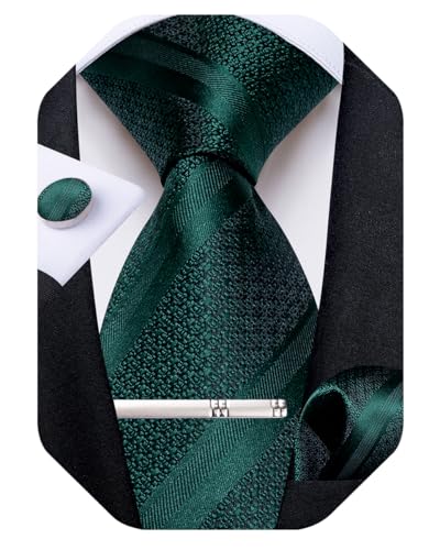 Image of DiBanGu Mens Striped Tie Silk Woven Necktie and Pocket Square Cufflinks Tie Clip Set Wedding Business Formal Gift Tie for Men