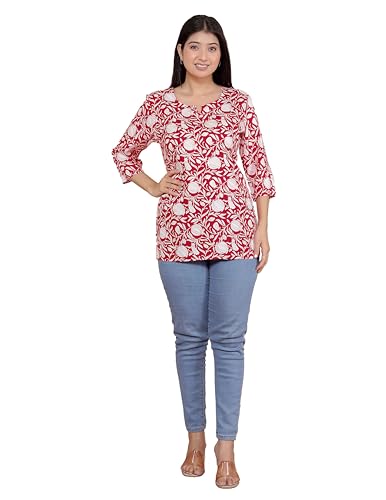 Image of Malikcraft Women's Rayon Printed Short Kurti Stylish Kurta for Women Trendy Short Kurta for Daily & Office Wear PR1